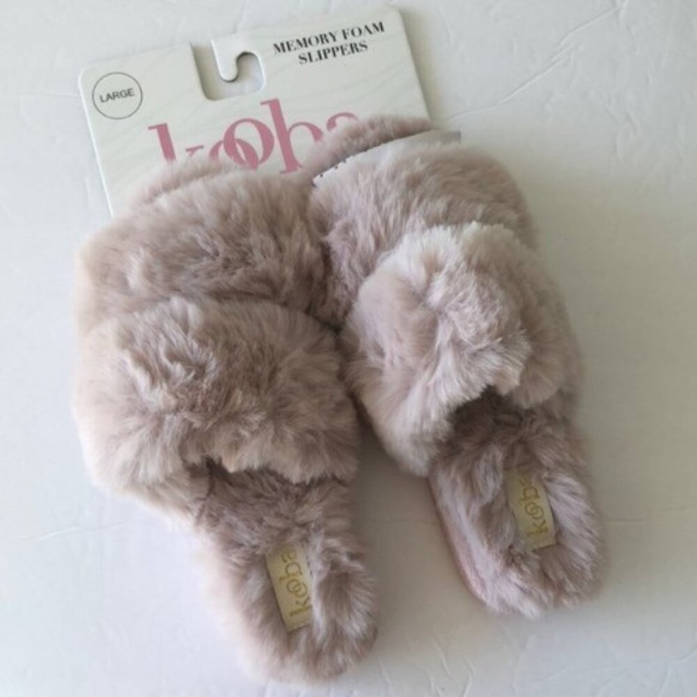 Kooba Memory Foam Soft Faux Fur Slippers Blush Natural Sz- 8-9